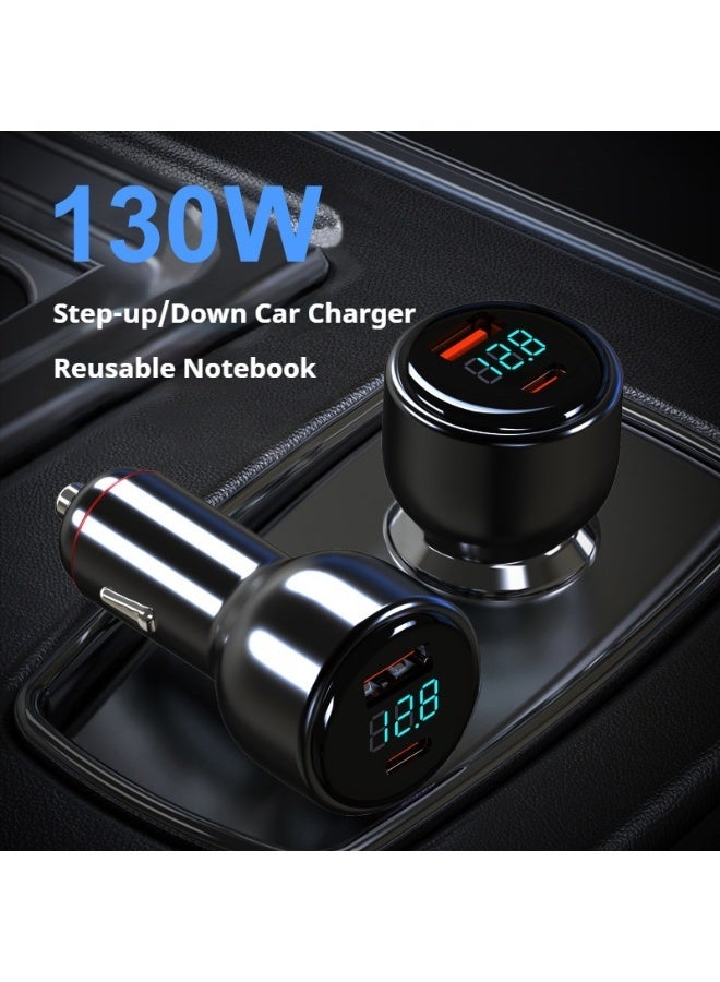 130W Super Fast Dual-Port Car Charger with 100W 3-in-1 Cable – PD 100W for Laptop & USB-A 30W, Intelligent Voltage Regulation for All Vehicles 12V-24V - Image 5