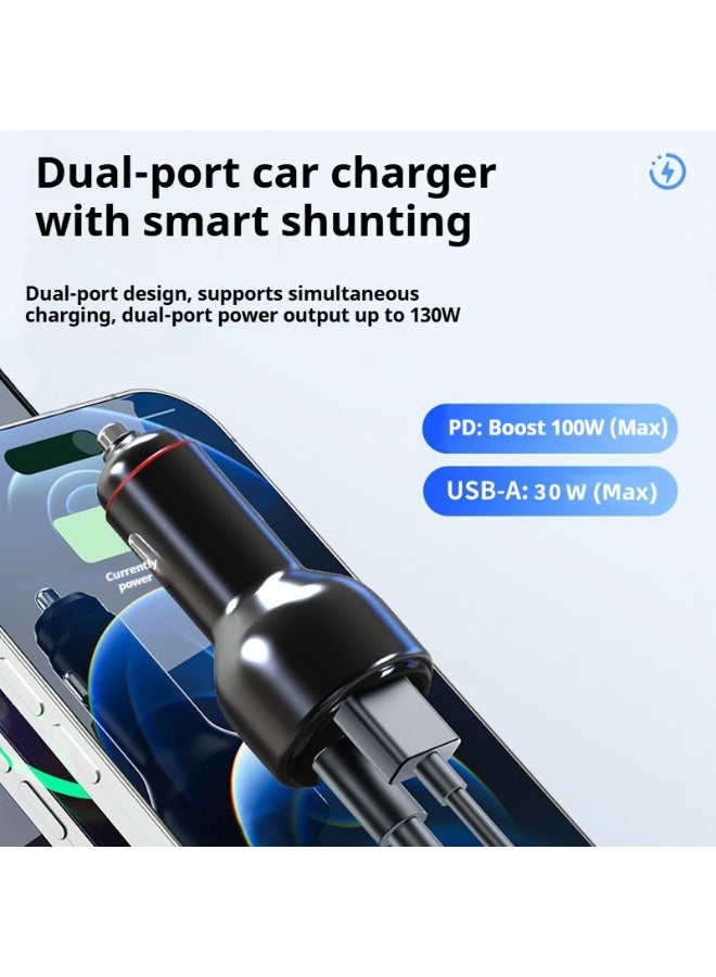 130W Super Fast Dual-Port Car Charger with 100W 3-in-1 Cable – PD 100W for Laptop & USB-A 30W, Intelligent Voltage Regulation for All Vehicles 12V-24V - Image 4