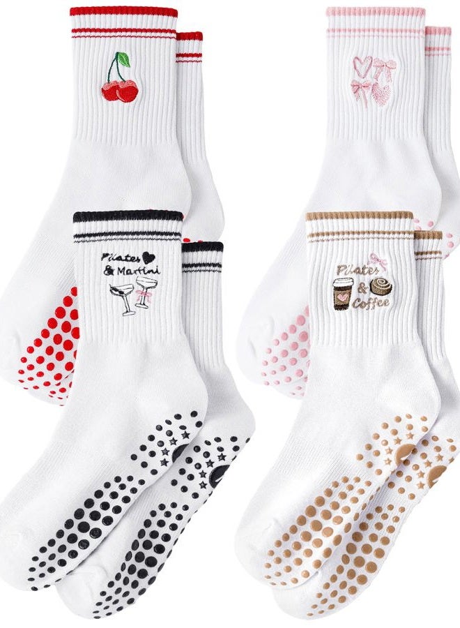 Yawlsow Pilates Grip Socks for Women Yoga Grippy Socks Cute Barre Non Skid Athletic Crew Sticky Sock Workout Hospital - Image 1