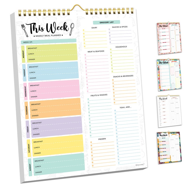 Decorably 52 Sheets Pastel Undated Weekly Meal Planner and Grocery List with Strong Magnets, 8.5x11in Spring-Bound Magnetic Meal Planning Notepad, Weekly Menu Planner Pad - Image 1