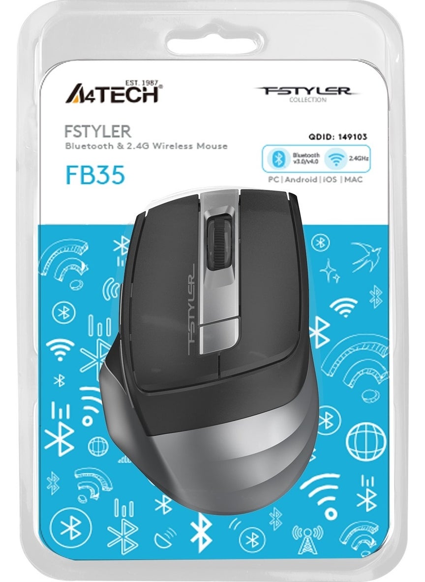 A4TECH - A4 Tech FB35 Gray Bluetooth+2.4g Nano Wireless Optical 2000 Dpi Mouse - Image 1