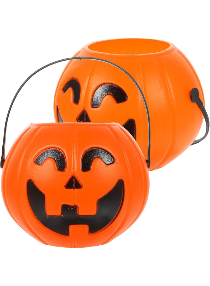HI-FINE 2 Pcs Pumpkin Buckets for Trick or Treating - Portable Halloween Treat Bucket with Candle Holder - Image 1