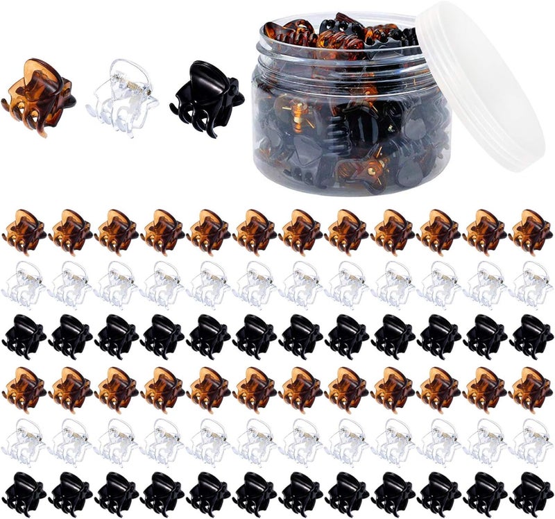 72 Pcs Small Hair Clips Funtopia Mini Claw Clips Claw Hair Clips for Women and Girls Plastic Tiny Hair Clamps with a Box Black Brown and Clear