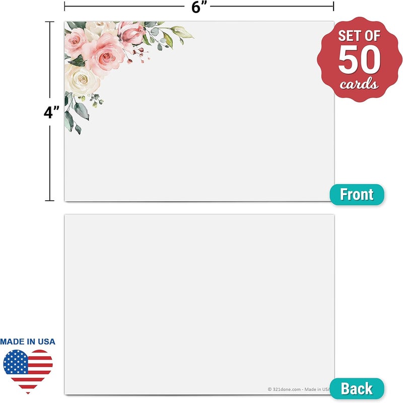 321Done Spring Floral Cards, 4x6 Thick White Card Stock, Notecards & Stationery for Writing, Prinitng, Stamping - Made in USA, Set of 50 - No Envelopes - Image 2