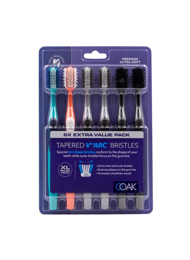 Ooak Toothbrush, Tapered V++Arc Soft Bristles, XL Brush Head 6 Pack - Multiple Colors - Image 1
