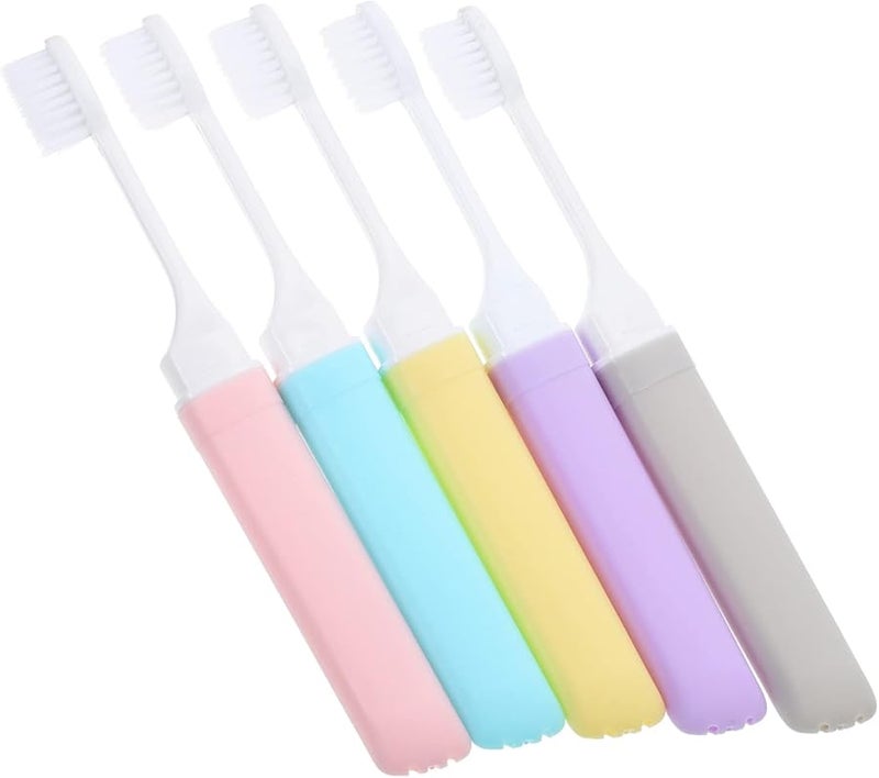 5 قطع فرشاة أسنان قابلة للطي للسفر، شعيرات ناعمة، مجموعة متعددة الألوان مدمجة للحمل السهل - Image 2