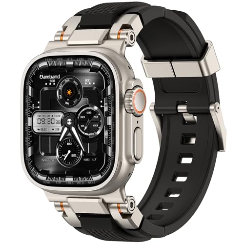 amBand Bands Compatible with Apple Watch Ultra 3/2/1 49mm, M1 Sport Series Rugged Durable Strap with Metal Connector to Match Ultra's Titanium Case for iWatch 49 mm Men Titanium/Black - Image 1