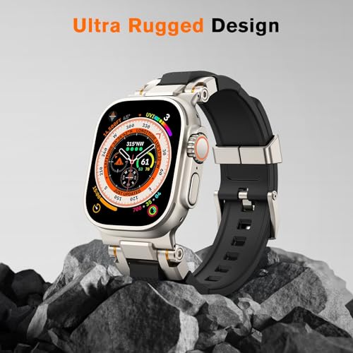 amBand Bands Compatible with Apple Watch Ultra 3/2/1 49mm, M1 Sport Series Rugged Durable Strap with Metal Connector to Match Ultra's Titanium Case for iWatch 49 mm Men Titanium/Black - Image 2