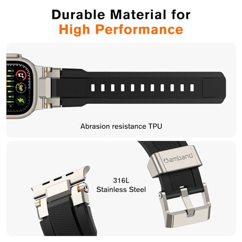 amBand Bands Compatible with Apple Watch Ultra 3/2/1 49mm, M1 Sport Series Rugged Durable Strap with Metal Connector to Match Ultra's Titanium Case for iWatch 49 mm Men Titanium/Black - Image 3