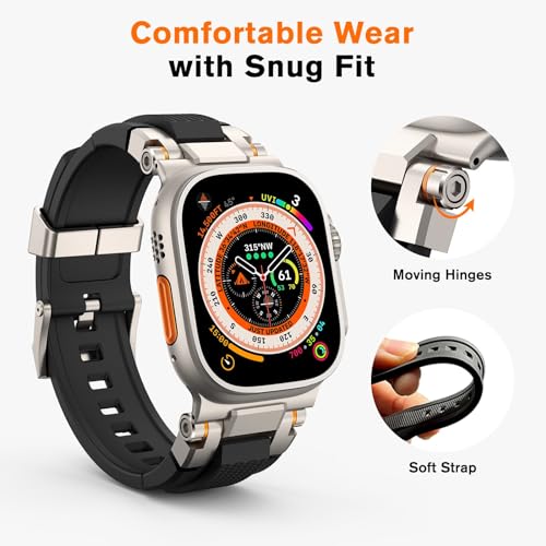 amBand Bands Compatible with Apple Watch Ultra 3/2/1 49mm, M1 Sport Series Rugged Durable Strap with Metal Connector to Match Ultra's Titanium Case for iWatch 49 mm Men Titanium/Black - Image 4