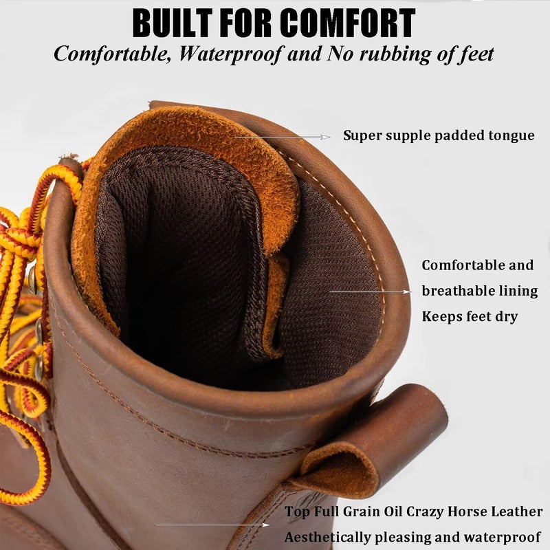 SUREWAY Men's 8" Waterproof Steel-Toe Logger Work Boot,Superior Oil/Slip Resistant,Thicker Full Grain Leather,Wedge Rubber Sole,EH Rated - Image 3