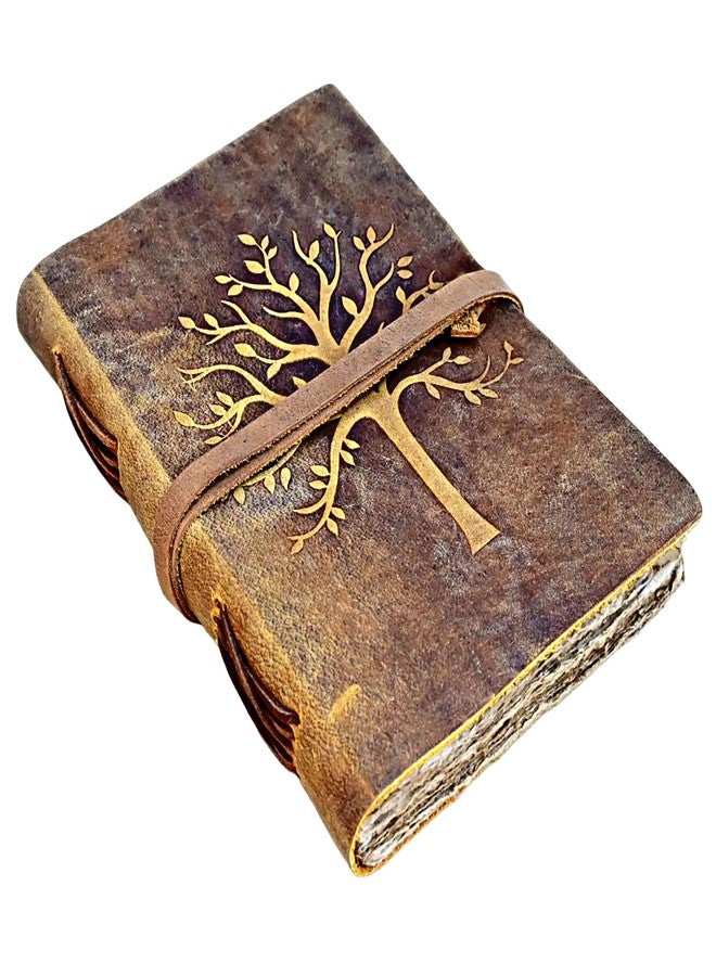 Modest Goods Vintage Leather Journal Tree of Life - Leather Bound Journals - Old Deckle Edge Paper Sketchbook or Watercolor Journal for Women Men - Book of Shadows Grimoire (7"x5") by Modest Goods - Image 1