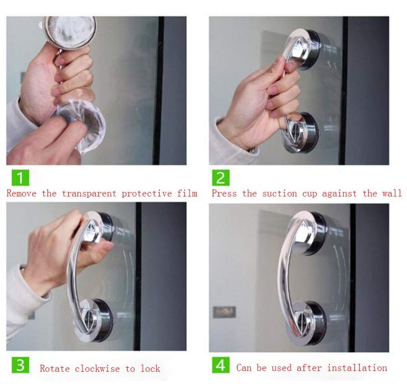 YIDELAI - Suction Cup Door Handle, Glass Door Handle, Refrigerator, Drawer, Bathroom, Suction Cup armrest, Bathtub Shower Handle, Kitchen Drawer Cabinet Handle (Big Silver) - Image 5