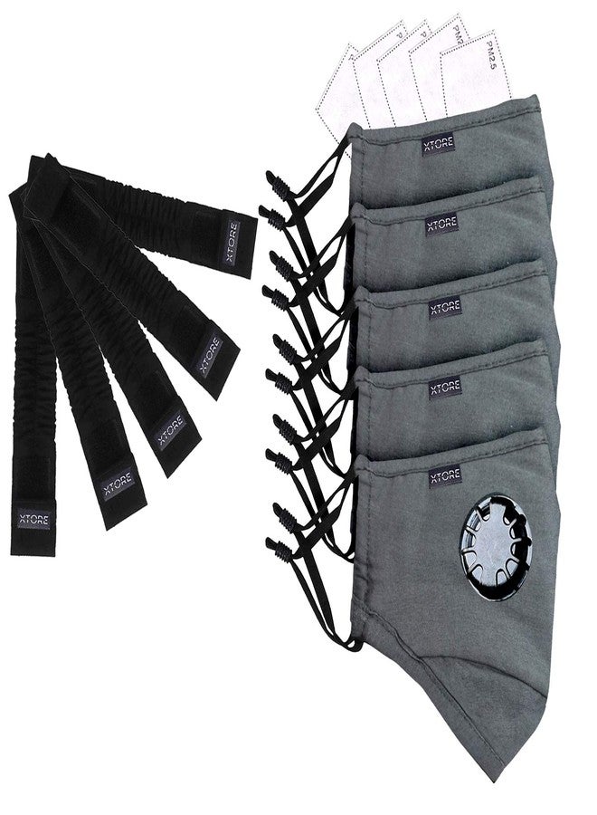 Xtore Unisex Cotton N-95 FDA CE Certified Anti Pollution 5 Filters Reusable Washable with Valve with Headband (Grey) - Pack of 5 - Image 2