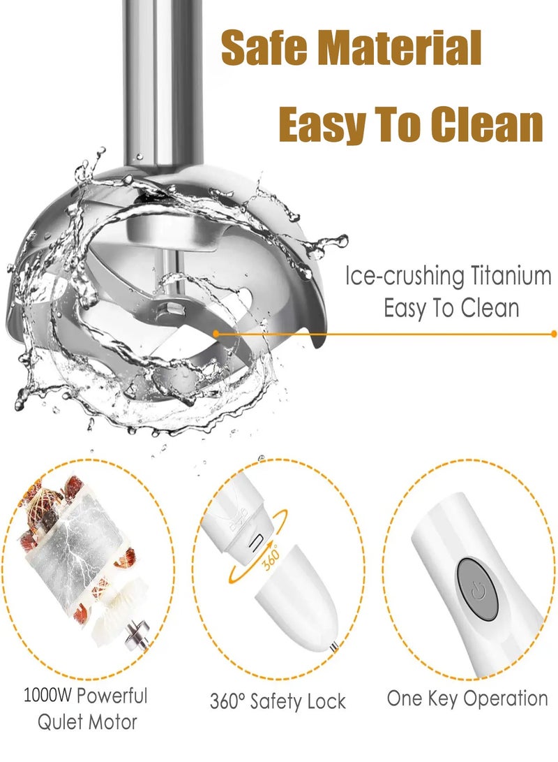 CUBEXELL Hand Blender,5 In 1 Electric Mixer 1000W Multipurpose Blender Portable Stainless Steel Blender With Chopper and Whisk 600ML Mixing Cup and 500ML Meat Grinding Bowl - Image 5