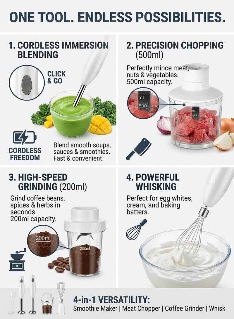 CUBEXELL Hand Blender,5 In 1 Electric Mixer 1000W Multipurpose Blender Portable Stainless Steel Blender With Chopper and Whisk 600ML Mixing Cup and 500ML Meat Grinding Bowl - Image 3