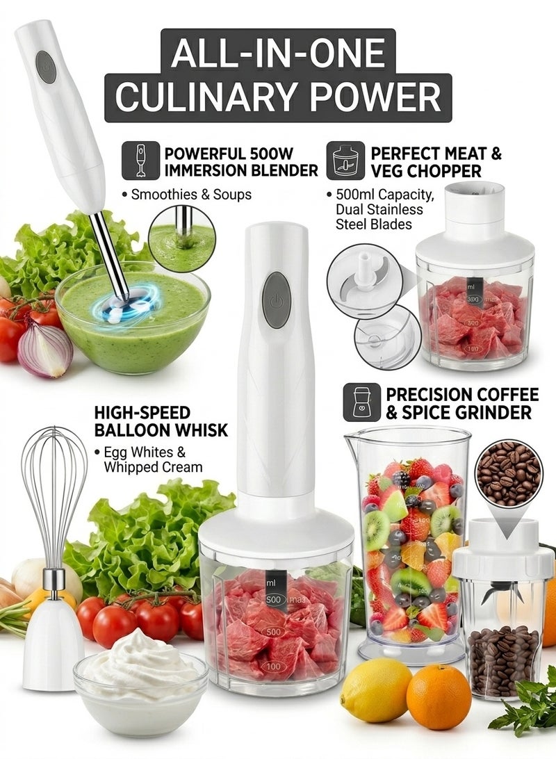 CUBEXELL Hand Blender,5 In 1 Electric Mixer 1000W Multipurpose Blender Portable Stainless Steel Blender With Chopper and Whisk 600ML Mixing Cup and 500ML Meat Grinding Bowl - Image 4