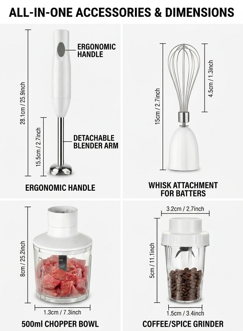 CUBEXELL Hand Blender,5 In 1 Electric Mixer 1000W Multipurpose Blender Portable Stainless Steel Blender With Chopper and Whisk 600ML Mixing Cup and 500ML Meat Grinding Bowl - Image 5