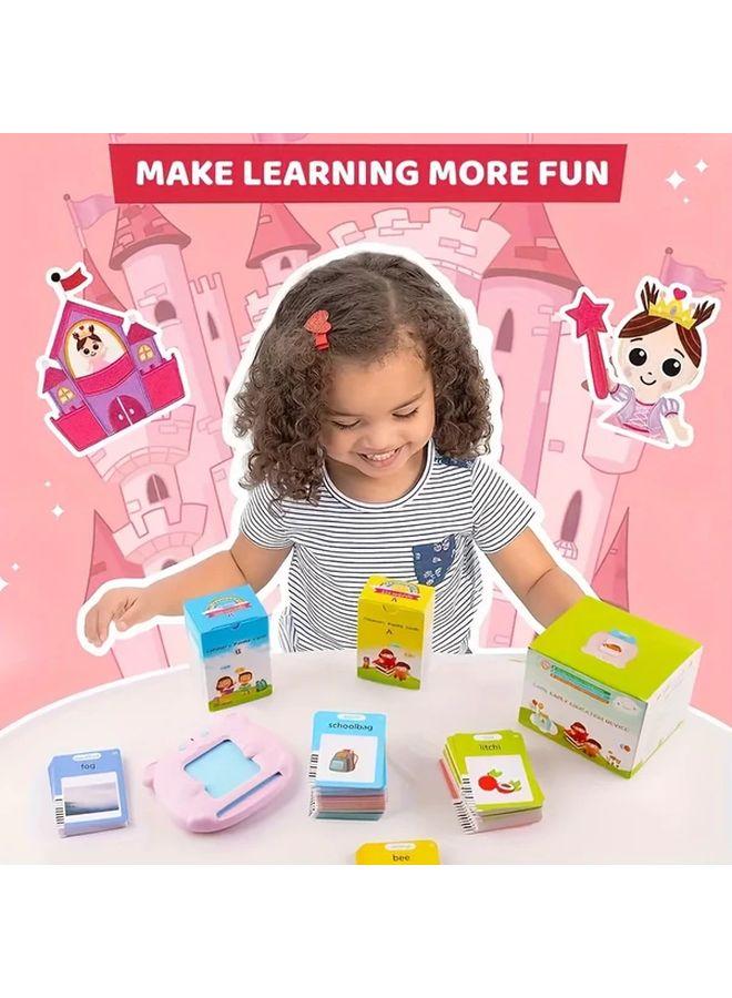 Pink English Word Learning Flash Cards Reader USB Charging Educational Toy Gift - Image 2