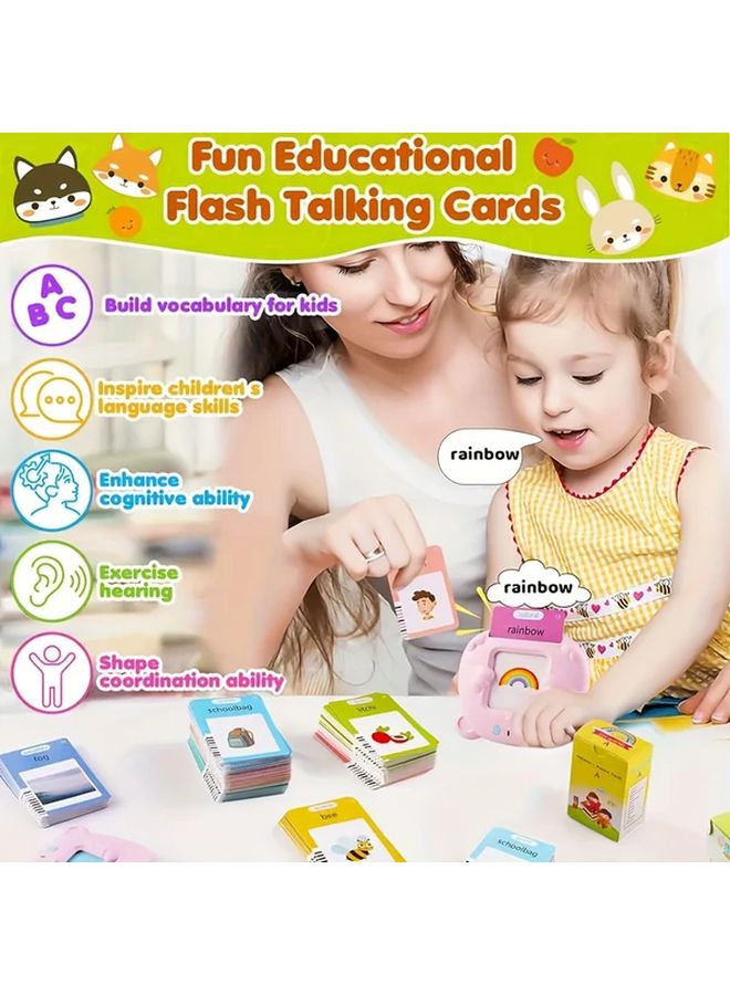 Pink English Word Learning Flash Cards Reader USB Charging Educational Toy Gift - Image 3