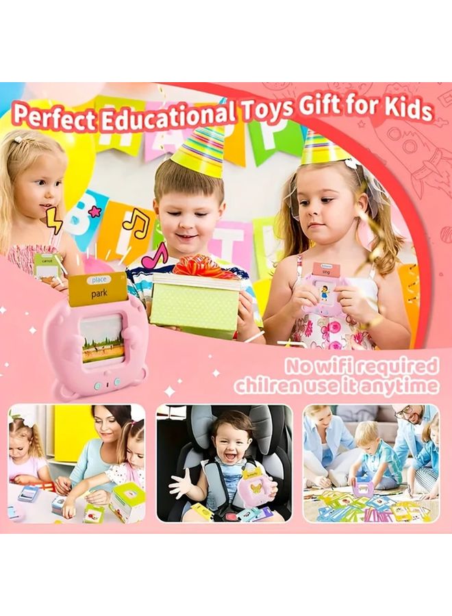 Pink English Word Learning Flash Cards Reader USB Charging Educational Toy Gift - Image 5