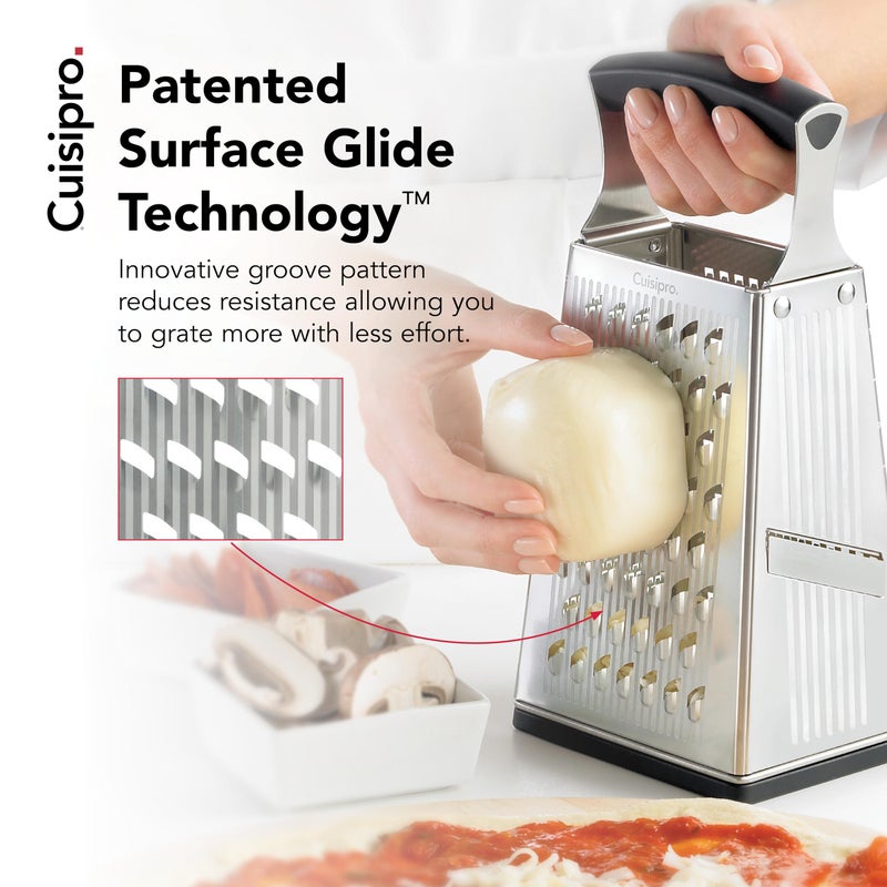 Cuisipro Stainless Steel Cheese Grater with Handle, 4 Sided Box Grater for Kitchen, Ginger Grater Dishwasher Safe, Fruit and Vegetables Slicer, Cheese Shredder for Potato, Chocolate, Parmesan, Ginger - Image 2