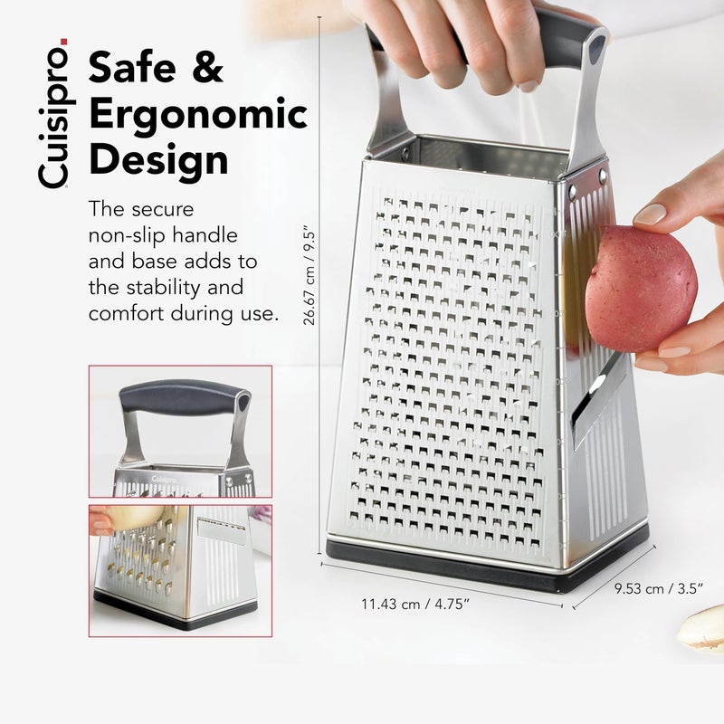 Cuisipro Stainless Steel Cheese Grater with Handle, 4 Sided Box Grater for Kitchen, Ginger Grater Dishwasher Safe, Fruit and Vegetables Slicer, Cheese Shredder for Potato, Chocolate, Parmesan, Ginger - Image 5
