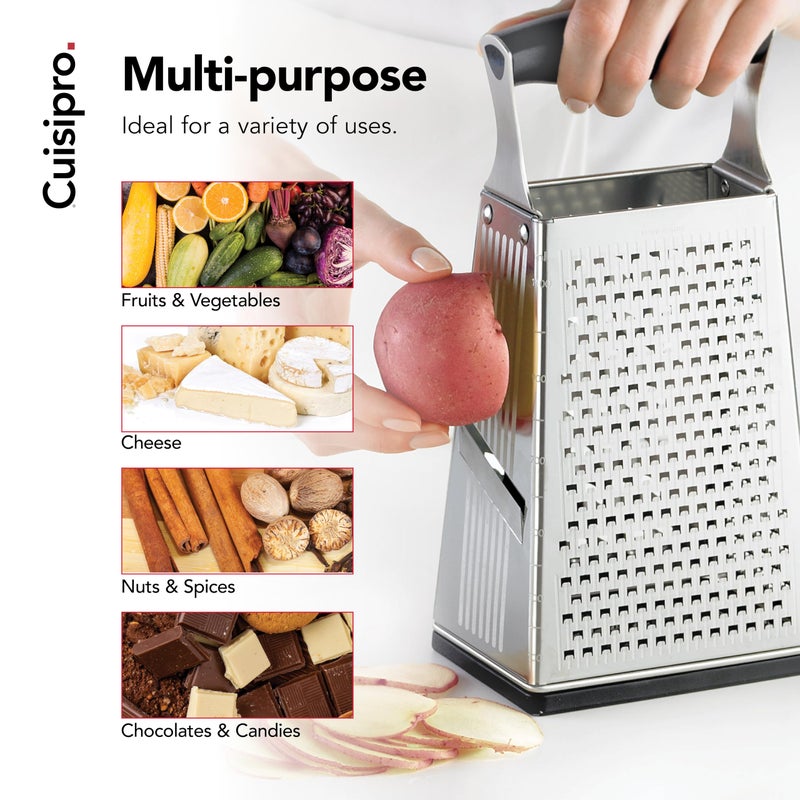 Cuisipro Stainless Steel Cheese Grater with Handle, 4 Sided Box Grater for Kitchen, Ginger Grater Dishwasher Safe, Fruit and Vegetables Slicer, Cheese Shredder for Potato, Chocolate, Parmesan, Ginger - Image 3