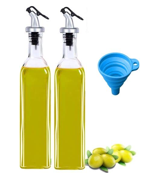 Xariya Oil and Vinegar Dispenser Bottle for Kitchen, Glass Oil Bottle, Kitchen Oil Container, Oil Pourer with Funnel (Pack of 2pc Oil Bottle + 1 Pc Funnel) Transparent | Glass, 500 Milliliter - Image 1