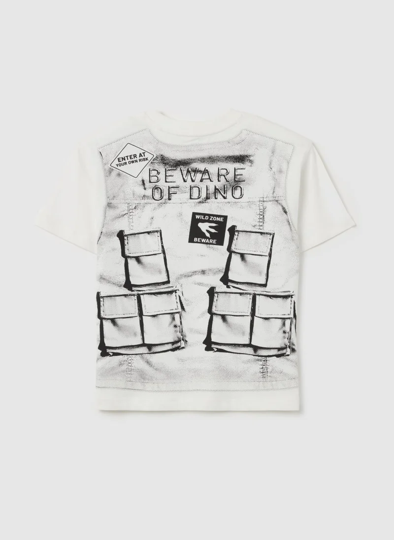 او في اس Cotton T-Shirt With Print