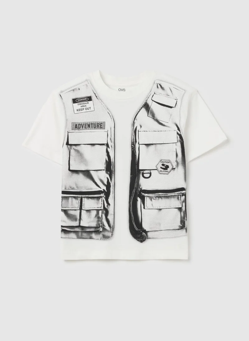 او في اس Cotton T-Shirt With Print