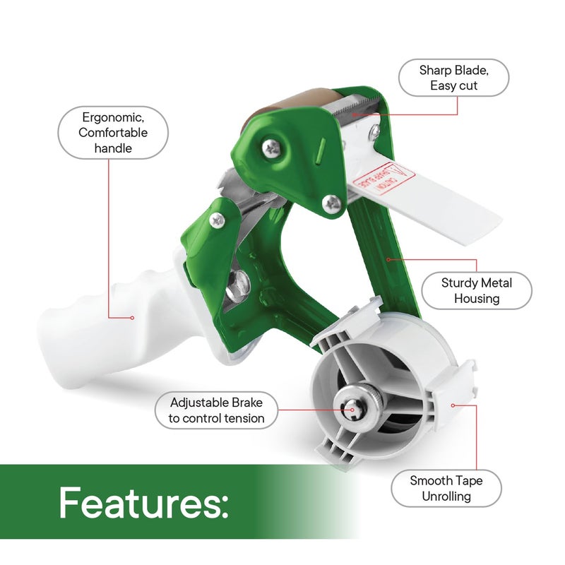 TAPEWELL Heavy Duty Metal Frame 2 Inch Wide Packing Tape Dispenser Gun with Special Ergonomic Handle, 3" Core, Premium Tempered Steel Blade - Image 3