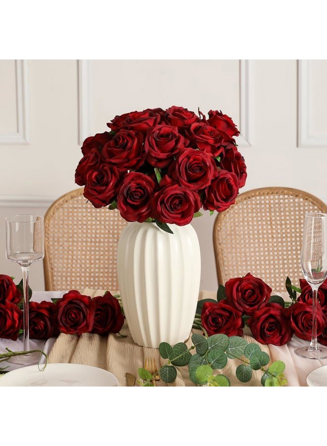 Kisflower 60pcs Artificial Silk Roses Bulk(Burgundy) - Image 2