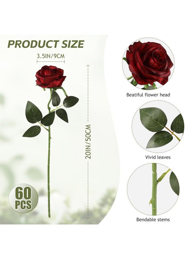 Kisflower 60pcs Artificial Silk Roses Bulk(Burgundy) - Image 4