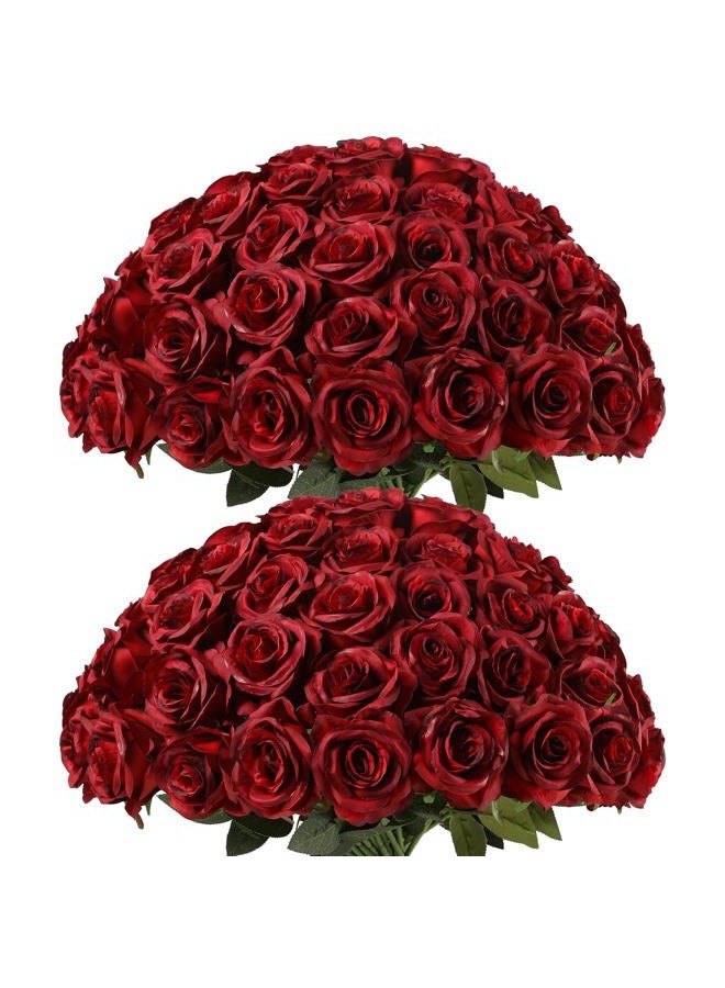 Kisflower 60pcs Artificial Silk Roses Bulk(Burgundy) - Image 1