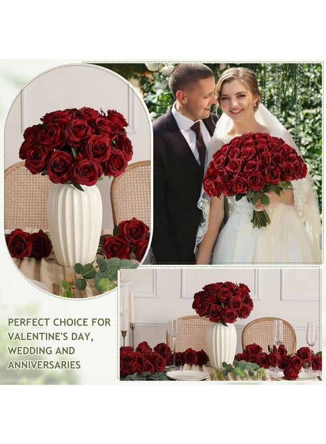 Kisflower 60pcs Artificial Silk Roses Bulk(Burgundy) - Image 3