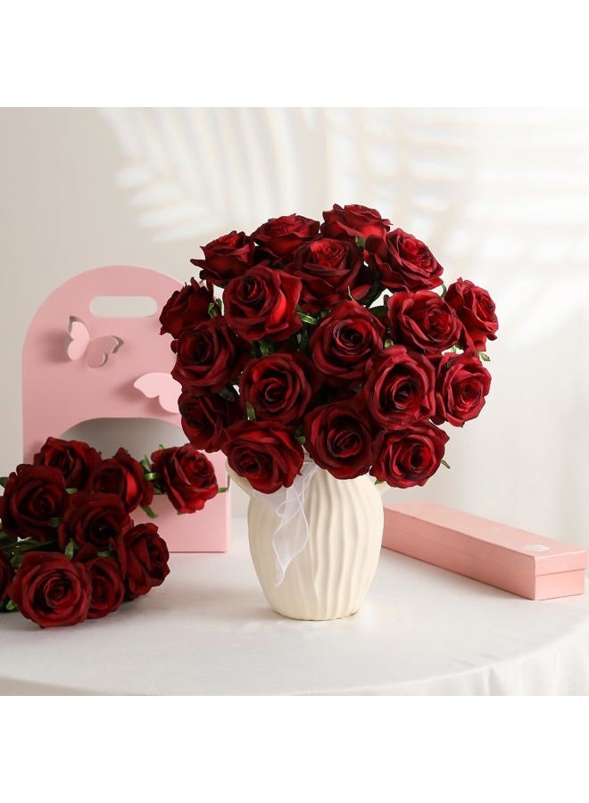 Kisflower 60pcs Artificial Silk Roses Bulk(Burgundy) - Image 5