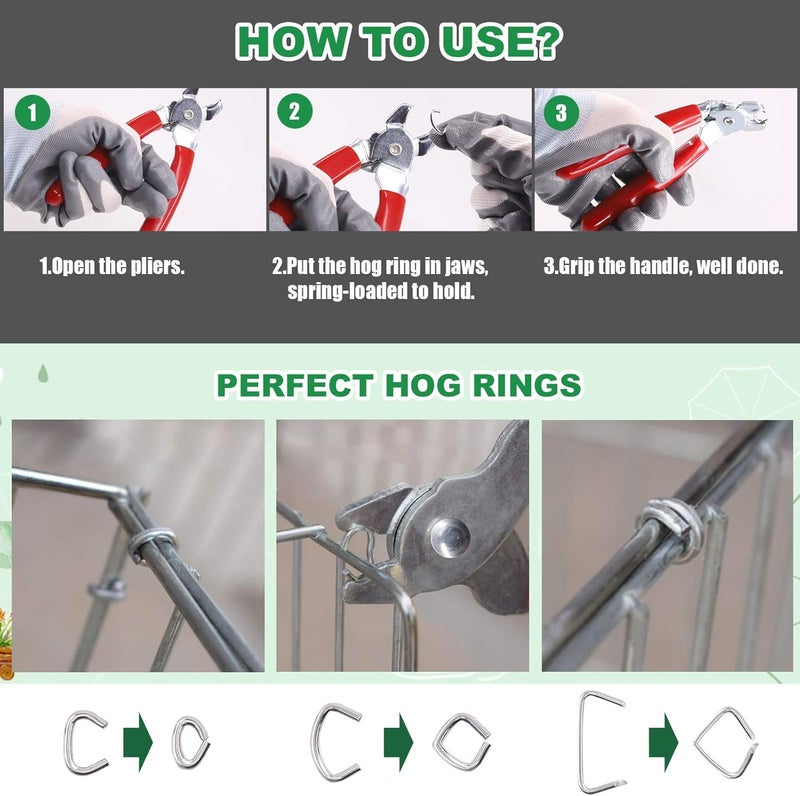 Keadic 362Pcs Angled Hog Ring Pliers with Galvanized Hog Rings, Gloves, 3/4", 1/2", and 3/8" Hog Rings, Professional Upholstery Hog Rings Kit for Plastic Meat & Sausage Casings - Image 5
