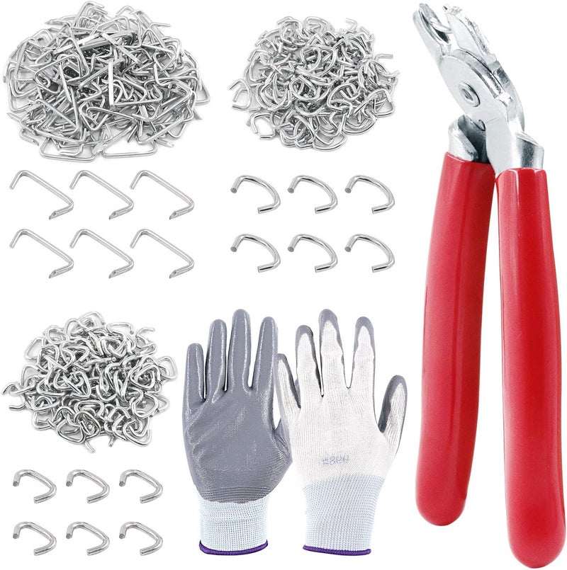 Keadic 362Pcs Angled Hog Ring Pliers with Galvanized Hog Rings, Gloves, 3/4", 1/2", and 3/8" Hog Rings, Professional Upholstery Hog Rings Kit for Plastic Meat & Sausage Casings - Image 1