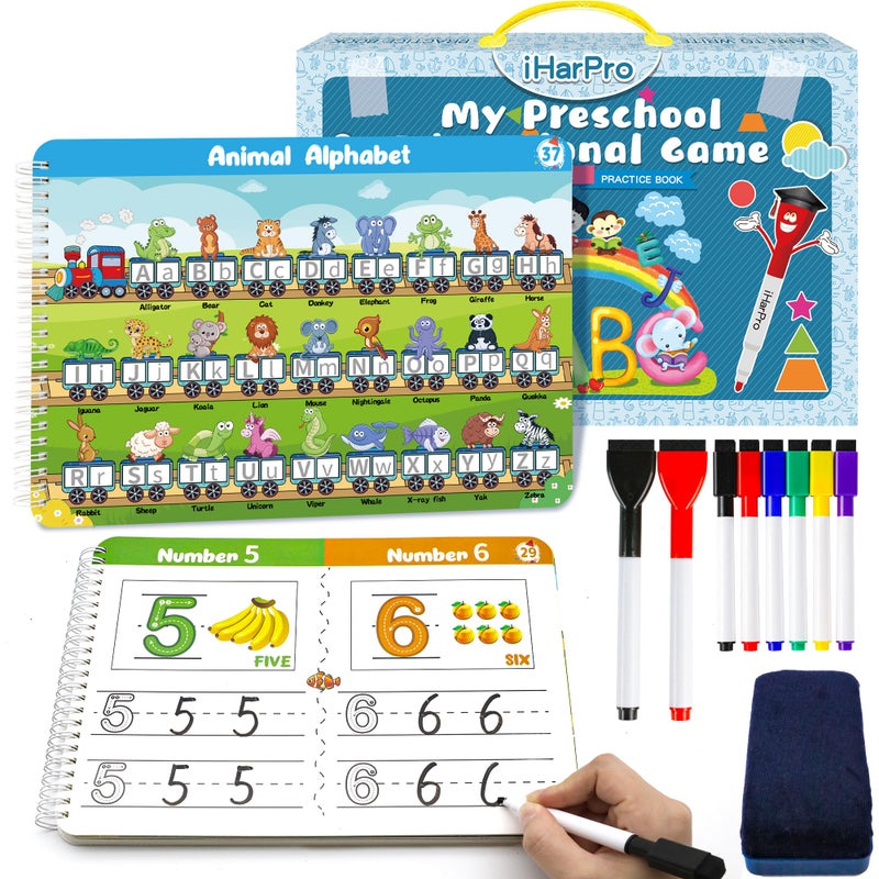 iHarPro Handwriting Practice Tracing Books for Kids Ages 35 Montessori Preschool Learning Activity Autism Educational Learn Number Letters Shapes Animal Sight Words Workbook with 8 Dry Erase Markers - Image 3