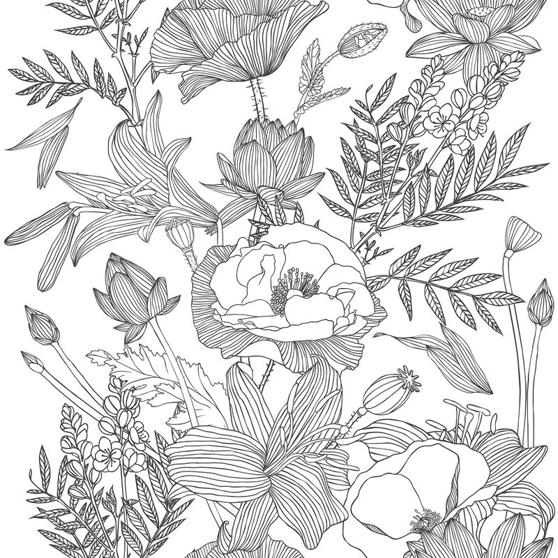 Blooming Wall Black White Elegant Modern Lotus Lily Leaf Peel and Stick Wallpaper Self-Adhesive Prepasted Wallpaper Wall Mural Wall Decor (17.7“x118”, Black/White) - Image 1
