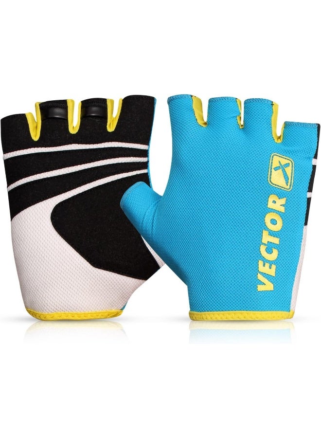 Vector X VX-450 Fingerless Gym Gloves Weightlifting & Fitness Unisex Gloves for Training, Sports & Workout Size L Blue - Image 1