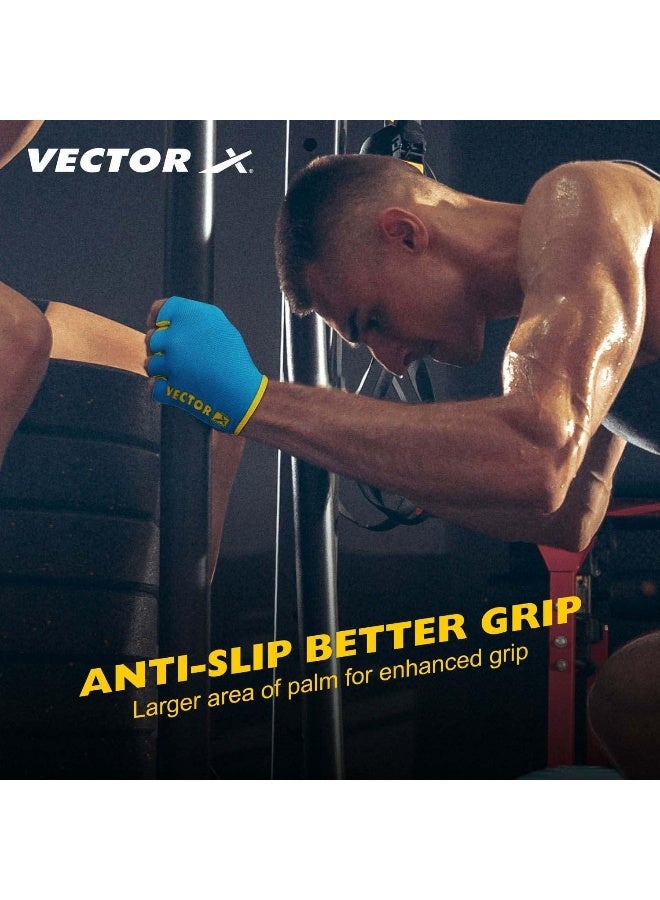 Vector X VX-450 Fingerless Gym Gloves Weightlifting & Fitness Unisex Gloves for Training, Sports & Workout Size L Blue - Image 4