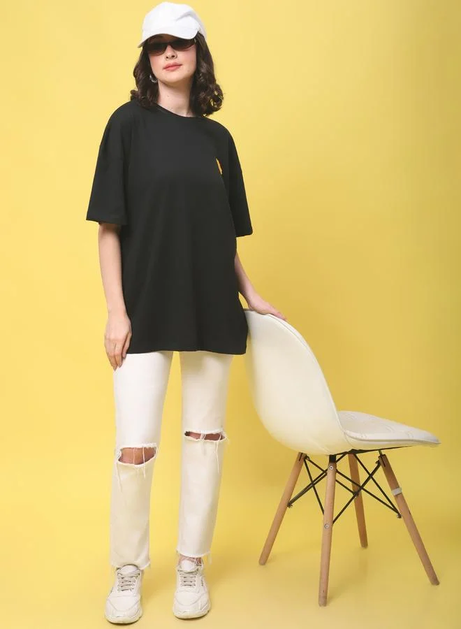 Styli Women Black Oversized Graphic Print T-Shirt By Door74
