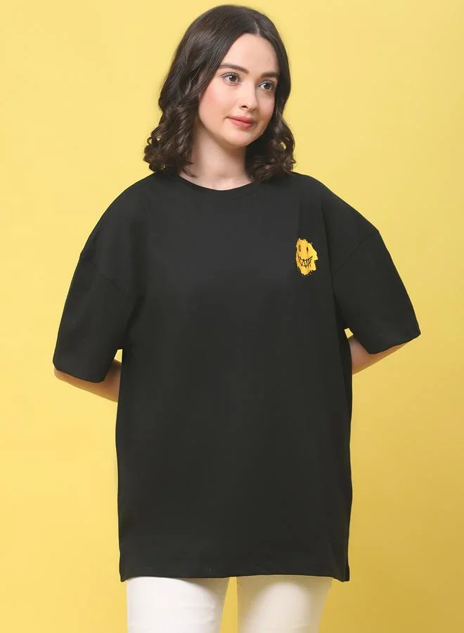 Styli Women Black Oversized Graphic Print T-Shirt By Door74