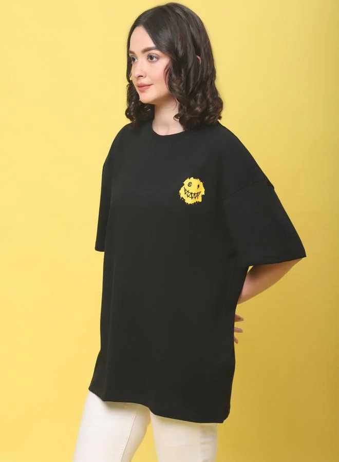 Styli Women Black Oversized Graphic Print T-Shirt By Door74