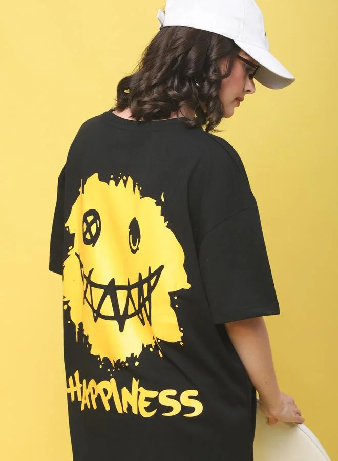 Styli Women Black Oversized Graphic Print T-Shirt By Door74