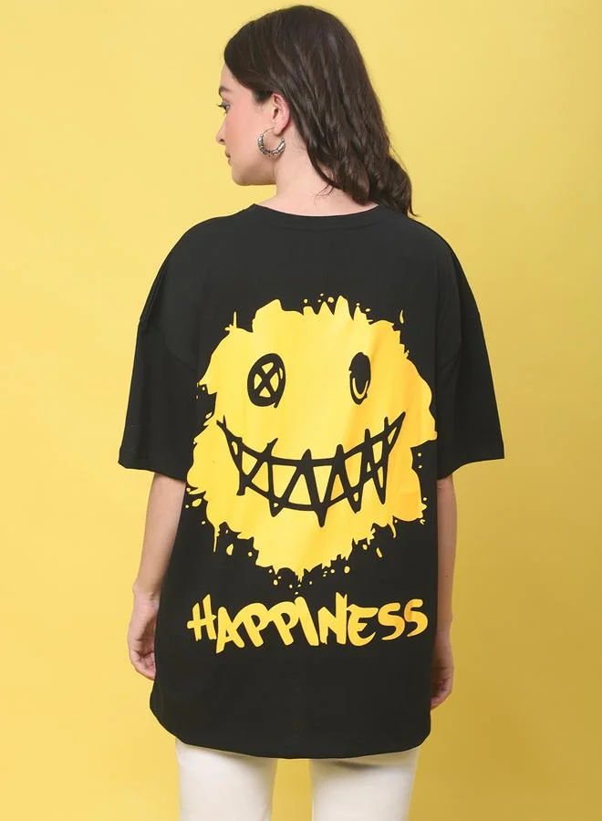 Take Two Women Black Oversized Graphic Print T-Shirt