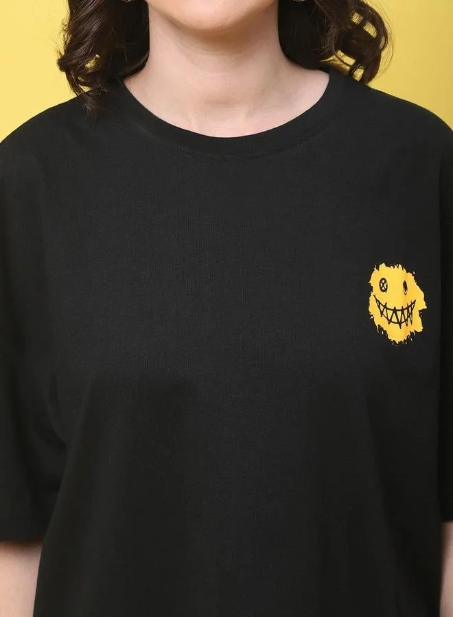 Take Two Women Black Oversized Graphic Print T-Shirt