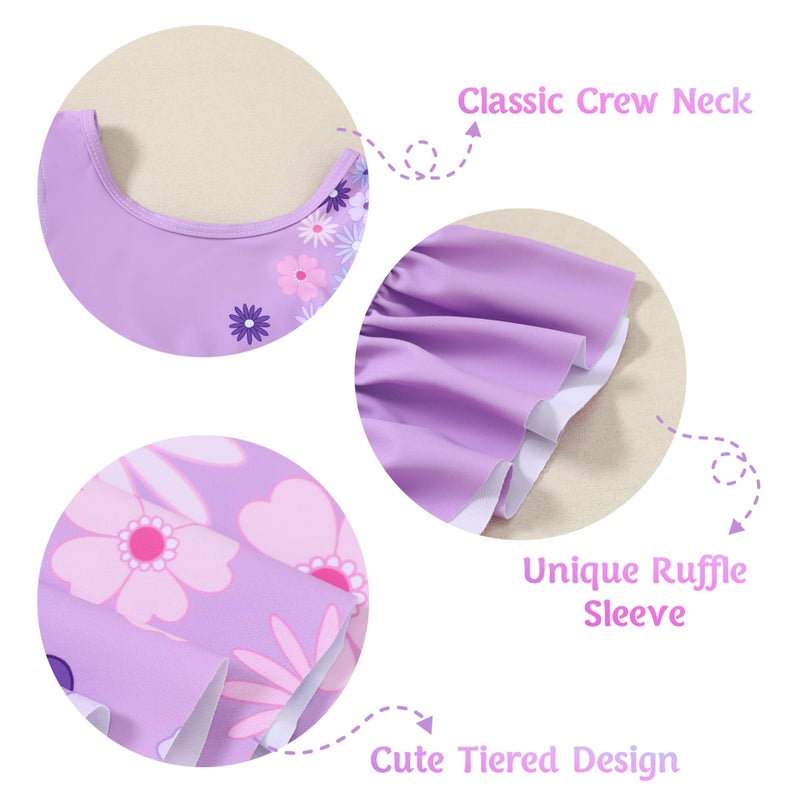 Ghteas One Piece Swimsuit Skirted Girls Lavender Purple Flower Short Sleeve Swimwear 5t 5-6 Years Little Girls - Image 4